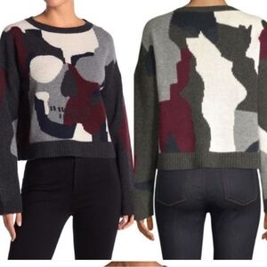 Skull Cashmere Sweater Womens Xs Gray Multicolor Camo